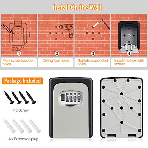 Key Lock Box Wall Mounted, Fayleeko 4 Digit Combination Lockbox For Outside, House Keys - 5 Keys Capacity, Key Safe Security Storage Lock Box For Indoor, Outdoor, Garage, Garden, Store (2-Pack, Gray) #TOP6