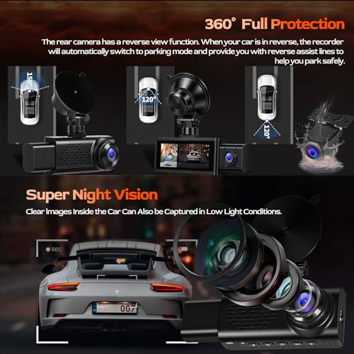 Cámara dashcam de 3 canales 2.5K con sensor de movimiento y WiFi 3