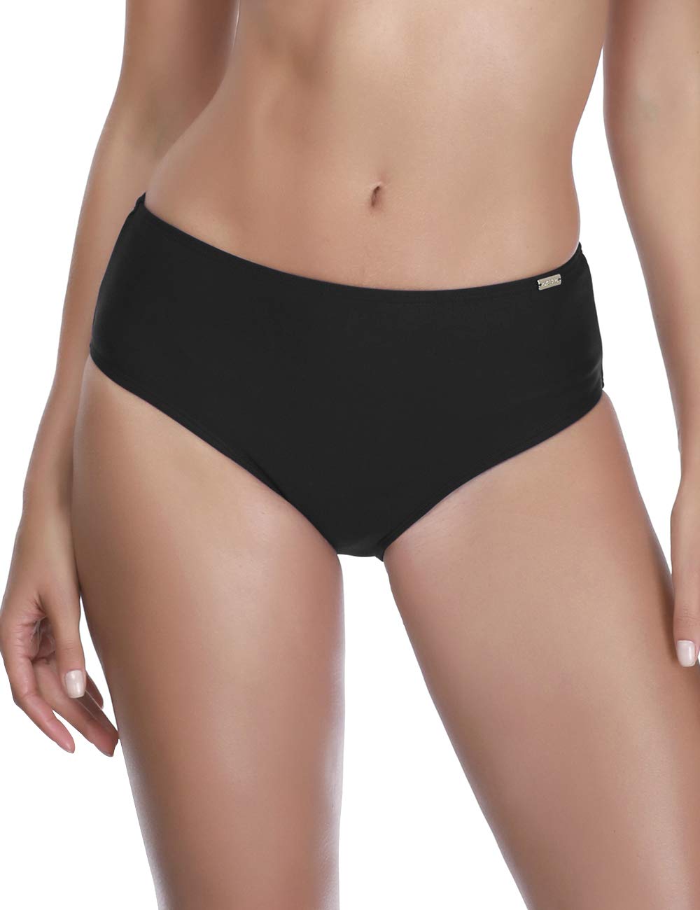 AXESEA Womens Bikini Bottoms High Waist Black Swim Bottom Swimsuit Swim Brief,Black-M,Regular Coverage