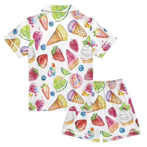 ALAZA Sweet Blueberry Ice Cream Satin Pajamas Set Short Sleeve Button Down Sleepwear Summer Pjs 2 Piece2