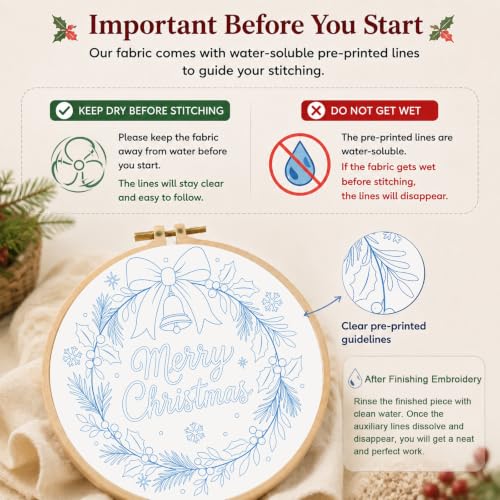 Image of Louise Maelys Merry Christmas Wreath Embroidery Kit for Beginners Adults