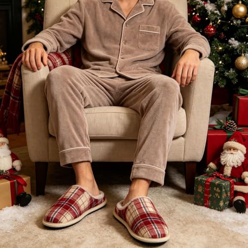 Image of COFACE Mens Cozy Memory Foam Scuff Slippers Casual Slip On Warm House Shoes Indoor /Outdoor Sandal Slippers With Arch Support Rubber Sole Size 7-15