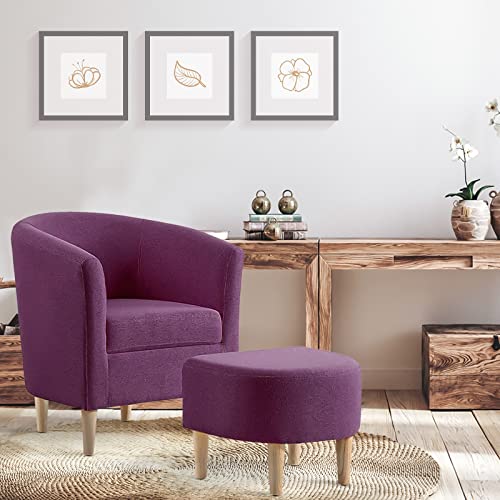 Dazone Modern Accent Chair, Linen Fabric Arm Chair Upholstered Single Sofa Chair With Ottoman Foot Rest Purple Comfy Armchair For Living Room Bedroom 27 Inch D X 25.5 Inch W X 28.5 Inch H #TOP3