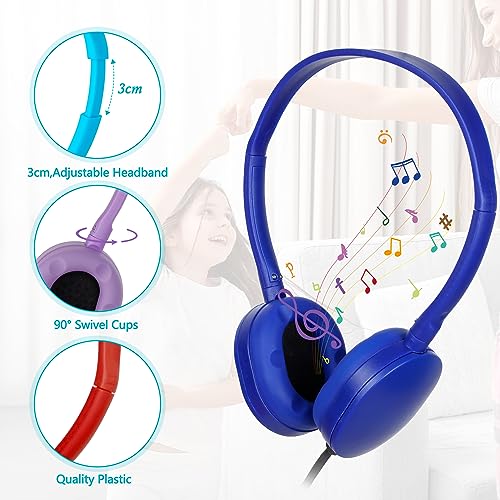 Image of 100 Pack Bulk Headphones for Classroom School,Wholesale Earphones | Class Set for Students Teens and Adult 3.5mm Jack (10 Colors)