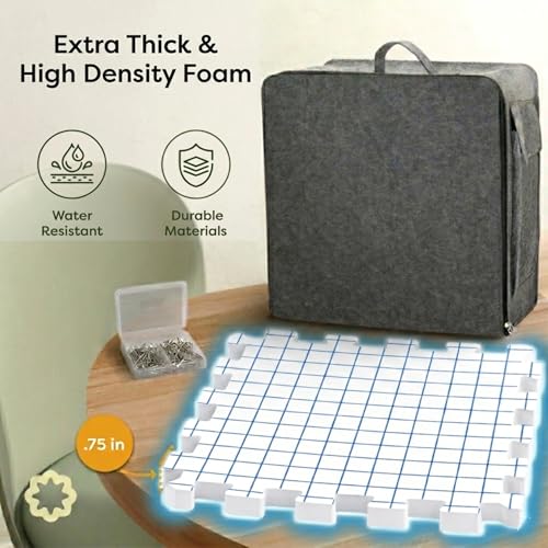 Image of Unordinary Granny Crochet Blocking Board Set - 9 Extra Thick Interlocking Mats with Grid, 150 T-Pins, Felt Storage Bag and Cotton Pouch (Soft White)
