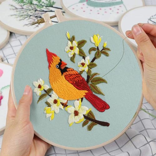 Image of Louise Maelys 3 Sets Bird Embroidery Kits for Beginners,Adults Starter Flower Pattern Cross Stitch Kit DIY Needlepoint Kits with Embroidery Instructions