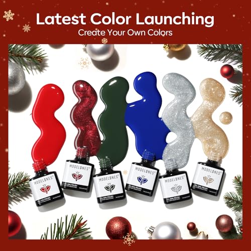 Image of modelones Christmas Gel Nail Polish Set, Winter Cat Eye Red Dark Green Blue Glitter Gold Silver Gel Polish Kit Soak Off Nail Art Manicure Home Gift for Women Girls
