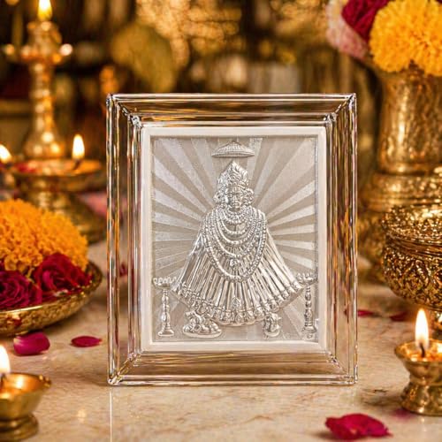 Image of Silver 999 Lord Khatu Shyam Ji Photo Frame for Car Dashboard, Home Decor -Shyam Baba Khatu Naresh Sheesh Ke Dani Tasveer for Office, Living Room, Puja, Return Gifts- 18x13x6 CM