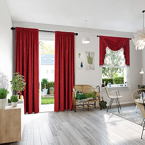 Elkca Burgundy Red Valance With Beads For Festival Holiday,Thick Chenille Window Curtains Valance For Living Room,Rod Pocket(W39Inch,1 Panel) #TOP5