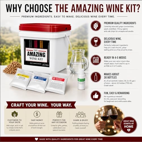 BestwineAmerica Amazing Wine Kit – White Zinfandel Blush Rosé – Makes 23L (30 Bottles) – Easy Homemade Wine Making Kit – 6L Concentrate with Oak Chips - 4