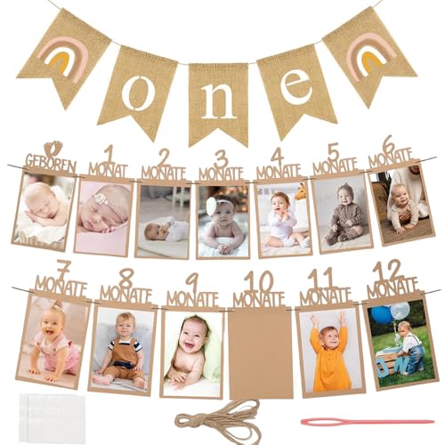 Foto Banner 1. Geburtstag und Deko 1. Geburtstag Sackleinen Banner Set für...