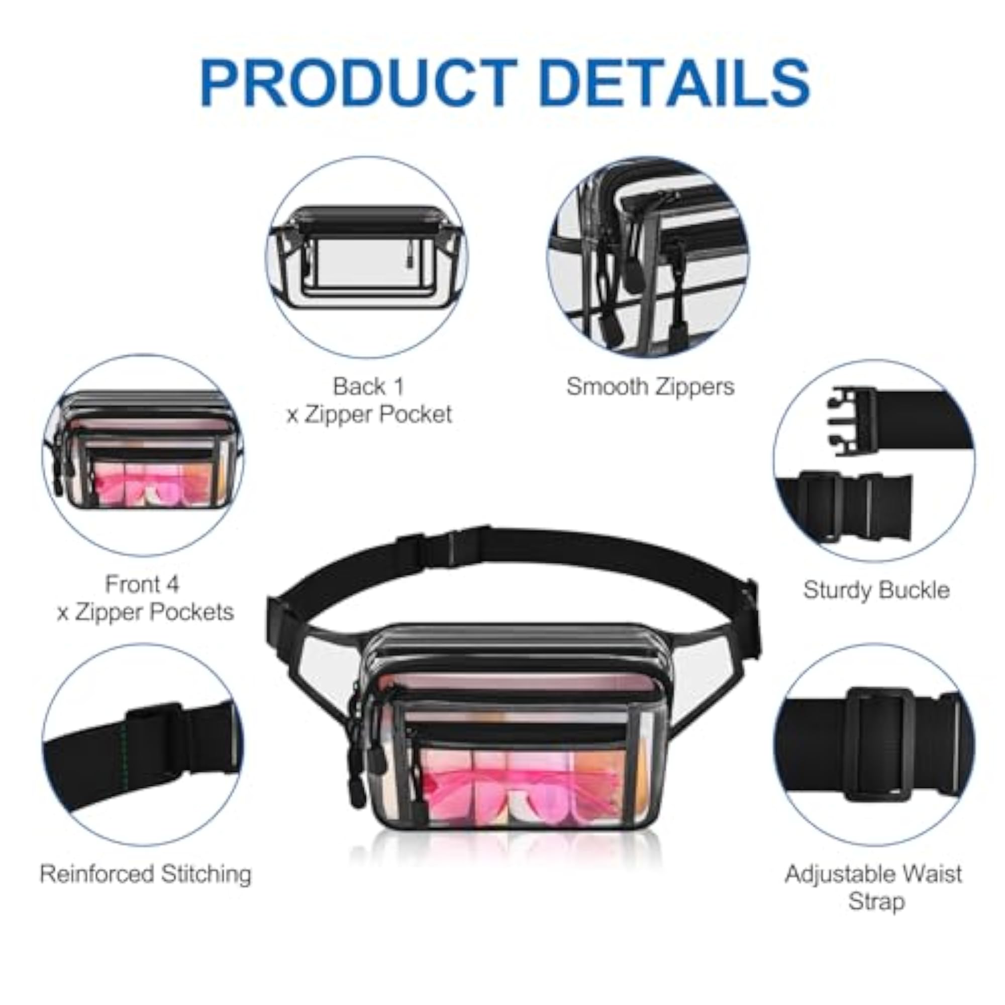 Multi-Purpose Fanny Pack with 5 Zipper Closure Pockets
