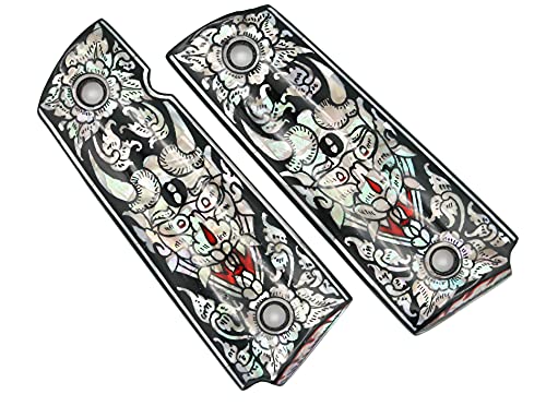 Japan Mask Devil Black Background Art Mother Of Pearl Mop Grips Fits 1911 Standard Full Size Colt Government And Commander Kimber, Springfield, Remington, Taurus Pt 1911, Smith&Wesson By Handmade #TOP2