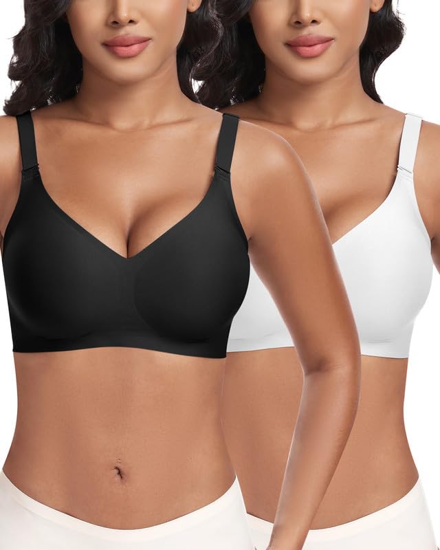 Jiuday Reggiseno senza ferretto, reggiseno push up con seni grandi, tenuta forte, senza stiratura, imbottito, senza cuciture, senza buegel, Nero/Bianco, XXL