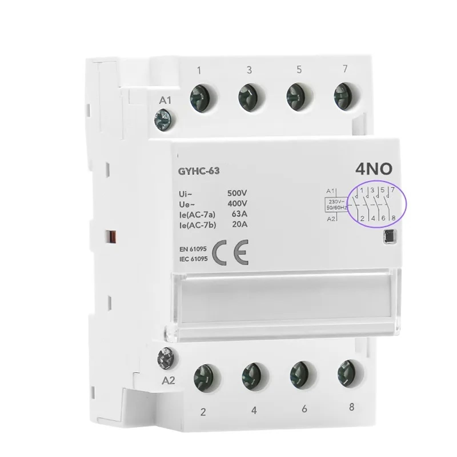 YFHGULBTK Din Rail AC Contactor 4P 40A 63A 4NO 4NC 2NO2NC 3NO1NC House Use Or for Charging Pile 1Pcs(4P 63A 4NC)
