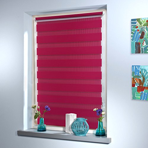 Doppelrollo Duo Rollo Jalousie Seitenzug Rollo Kettenzugrollo von Mass-Gardinen-Shop, Klemmfix ohne Bohren mit Klemmträger 75x150cm (Fuchsia) - 5