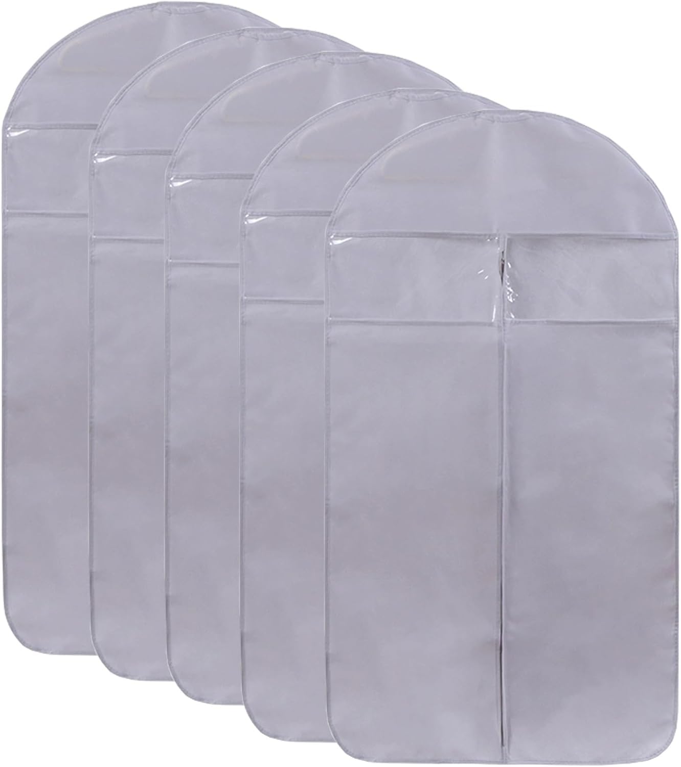 5 Pack Non-Woven Suit Cover Bags For Hanging Clothes, Garment Storage Bags With Transparent Window, Breathable Closet(Gray,60 * 90cm)
