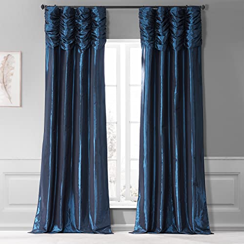 Image of HPD Half Price Drapes Ruched Faux Taffeta Silk Curtains 108 Inches Long Room Darkening Curtains for Bedroom & Living Room (1 Panel), 50W x 108L, Navy