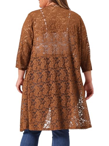 Image of Agnes Orinda Plus Size Cardigans for Women Lace Cardigan Lightweight Crochet 3 /4 Sleeve Cover Up Jacket