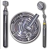 OCM Stainless Telescoping Magnetic Pick up Tool and Telescoping Round Glass Pocket Inspection Mirror with Swivel Head includes 4 1/4-inch Stainless Magnetic Parts Tray, 3 piece Utility Tool Set