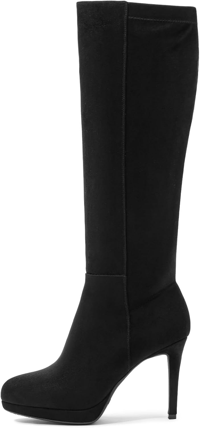 Lumeheel Black Knee High Boots Women - Platform Pointed Toe Stiletto Heel Suede Tall Boots for Fall Winter - Image 5