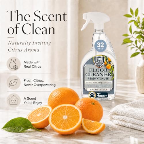 Image of ProCare Citrus Floor Cleaner (Made in USA) | Streak Free Cleaner for Tile, Stone, Laminate, Vinyl & Natural Wood Floor Cleaner for Mopping, Floor Cleaning Solution with Citrus Aroma -32oz Spray Bottle