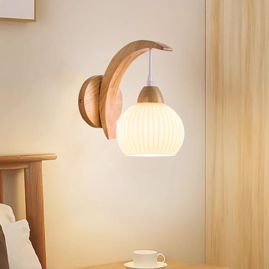 Applique Moderne con Paralume in Vetro, Stile Industriale, con Base in Legno, Ideali per Camera da Letto, Soggiorno, Scale, corridoi e soppalchi adibiti a Sala da Pranzo (Cachi)