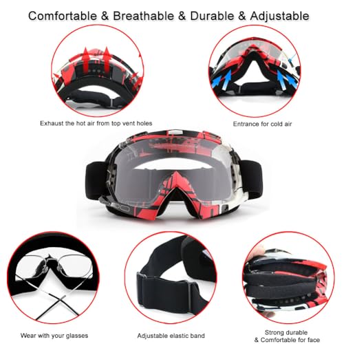 Image of SPOSUNE Dirt Bike ATV Goggles - UV400 Motorcycle Motocross Riding Goggles, Windproof Dustproof, Adults Men Women Youth