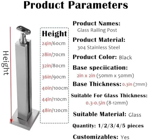 Adjustable 32in Heavy Duty Stainless Steel Stair Baluster Posts for Indoor & Outdoor Railings, Durable Stair Railing Columns, Fence Support (B-Edge)