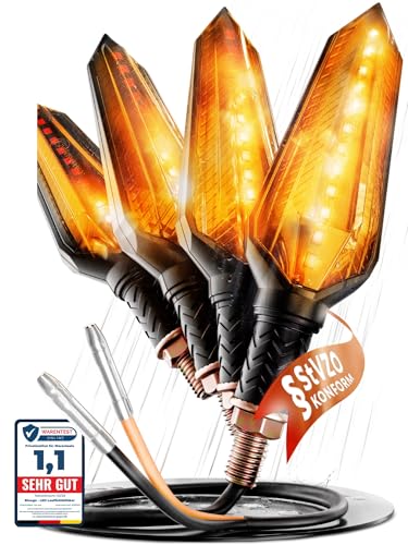 Binego 4x LED Blinker Motorrad E Geprüft mit Lauflicht LED & getöntem Rauchglas | Universelle Mini Blinker Moped Zubehör | StVZO konform