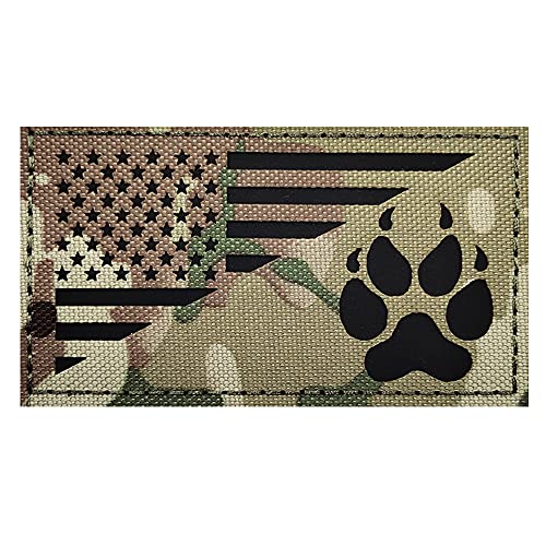 IR Reflective Service Dog Patch US Flag Tactical Dog Paw Patches Vests/Harnesses Fastener Hook...