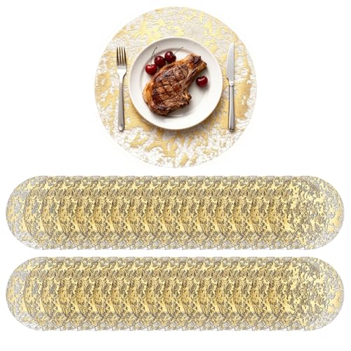 Sets de table ronds en polyester résistant à la chaleur couleur or métallisé - 2