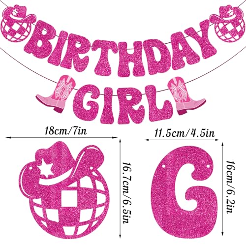 Image of Hot Pink Birthday Girl Banner, Disco Cowgirl Birthday Banner for Women, Western Cowboy Cowgirl BDAY Party Decorations Girls Rodeo BDAY Party Supplies