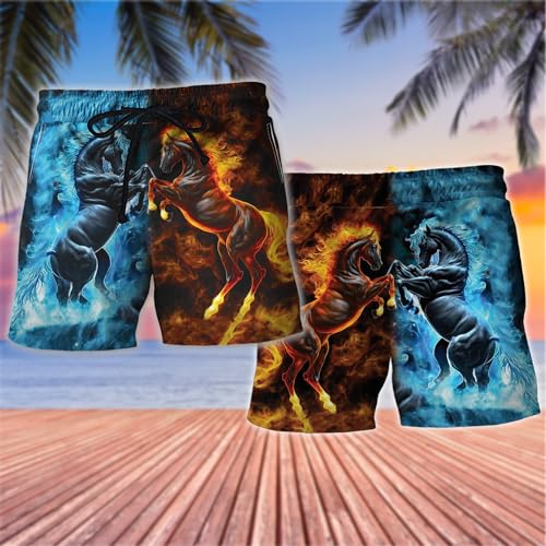 Horse Racing Men's Swim Trunks - Horse Riders Quick-Dry Hawaiian Swim Shorts for Men Series 023