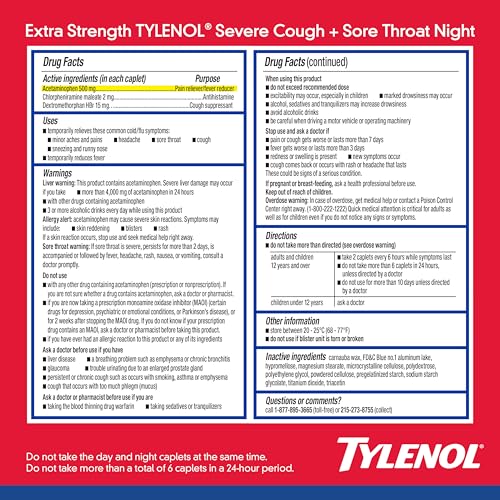 Tylenol Severe Cough + Sore Throat Day/Night, Acetaminophen, 24 ct - image 7
