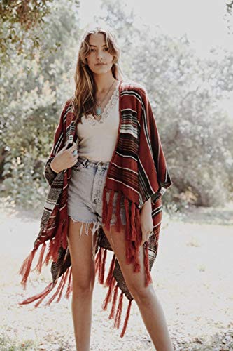 TD Collections Bohemian Cow Skull Serape Ruana for women long open front winter cardigan women wrap poncho shawl3