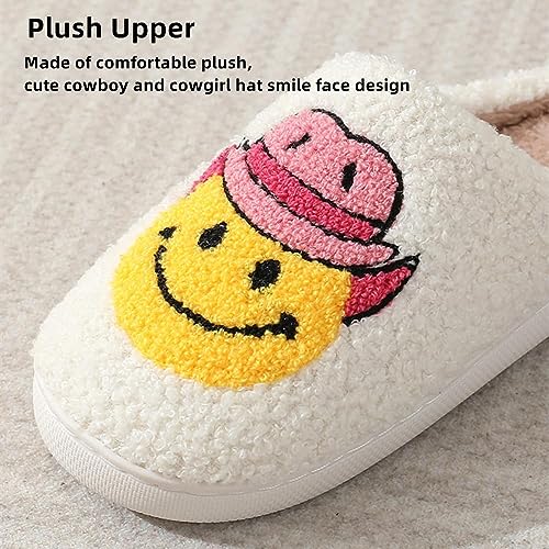 Smile Face Slippers for Women Men, Retro Soft Plush Warm Cushioned Lightweight Non-Slip House Slippers Cute Cartoon Happy Face Slippers Slip-On Cozy Indoor Outdoor Slippers, Smile Hat, 7-82
