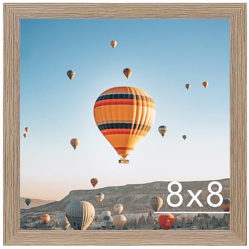 Image of JCJMY 8x8 Picture Frame for Wall Hanging or Tabletop, Wall Mounting Horizontally or Vertically, 8 x 8 Square Wall Gallery Poster Photo Frame with Durable Shatter Resistant Plexiglass, Rustic Brown