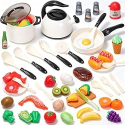 CUTE STONE Play Kitchen Accessories Toy, Play Food Sets for Kids Kitchen | Pretend Kitchen Set for Kids with Play Pots, Pans, Toddler Kitchen Playset Kitchen Toys for Girls Boys