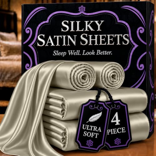 DECOLURE Satin Sheets Twin Size | Softer Than Silk | Luxury 4 Pc Bed Set