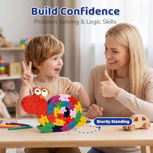 Rompecabezas de Madera LovesTown en Forma de Caracol, Doble Cara | Alfabeto y Números, Diseño Animal Montessori para Niños Pequeños miniatura 6