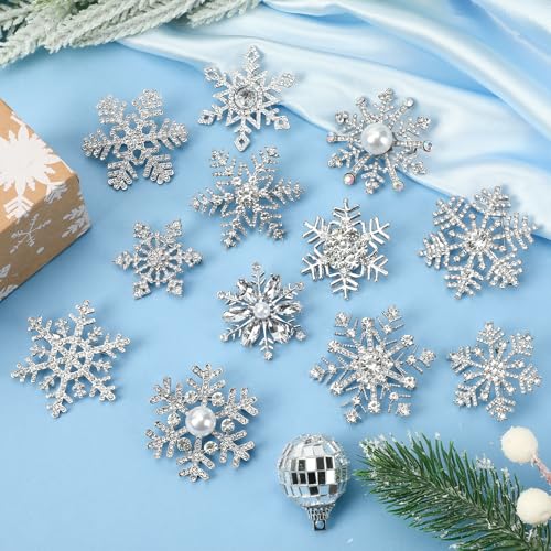 Image of 12Pcs Winter Snowflake Pins Brooch Christmas Jewelry Gift for Women