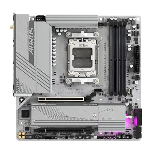 Image of GIGABTE B650M AORUS Elite AX ICE AMD AM5 mATX Motherboard, Support Ryzen 9000 /8000 /7000 Series, DDR5, 12+2+2 Power Phase, PCIe 5.0 M.2, USB-C 3.2 Gen 2, WIFI6E, 2.5 GbE, EZ-Latch, Q-Flash, RGB Fusion