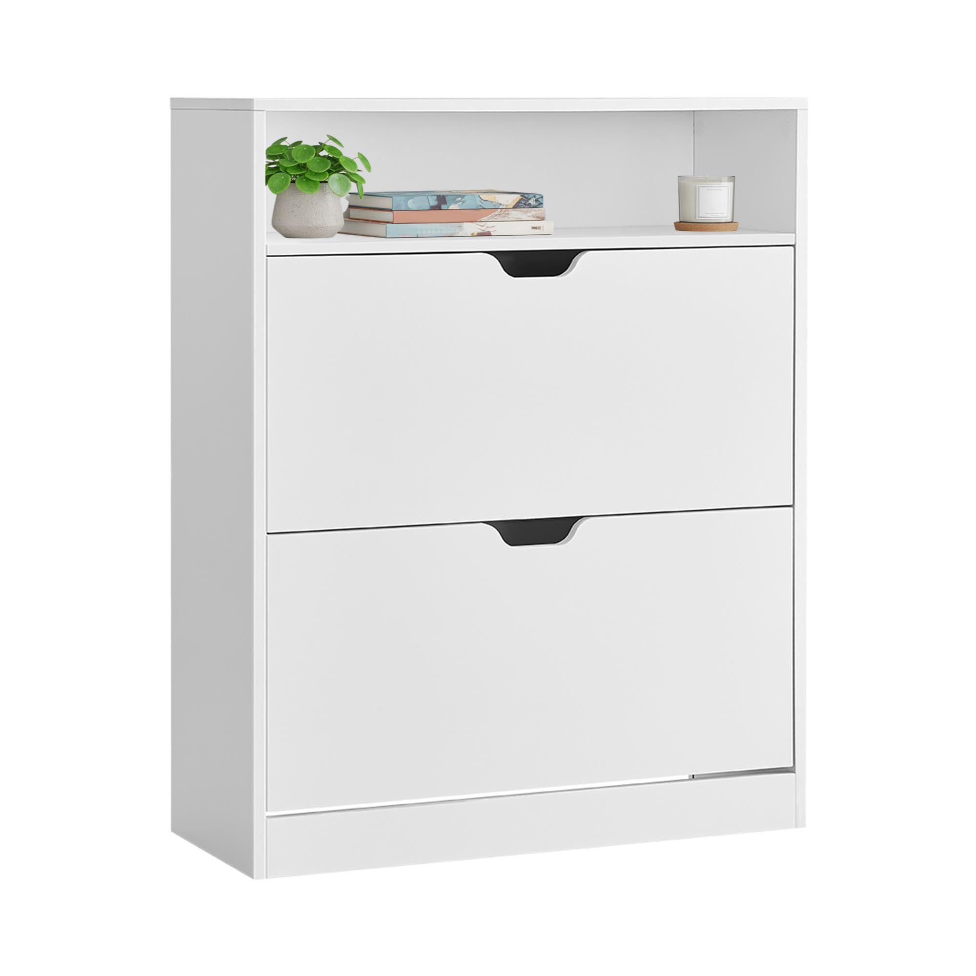 VASAGLE Zapatero 2 Compartimientos, Zapatero con Puerta Abatible, Organizador de Zapatos, Estante, División Ajustable, 11-16 Pares de Zapatos, Pasillo, 24 x 80 x 102 cm, Blanco Nube LBC048W01