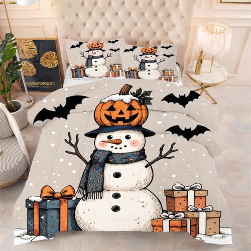 ZZXHG Edredón Matrimonio Estampado 3D | MuñEco de Nieve Blanco, Nórdico Reversible de 4 Estaciones, Lavable, Incluye 2 Fundas de Almohada 50x75 cm, para Cama de 105 cm