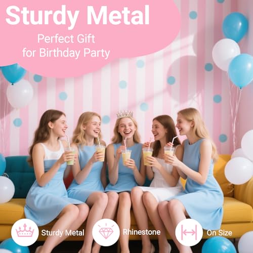 Papoopy Crown for Women, Queen Crown Tiara for Birthday Wedding Party Decorations Pink - Thumbnail 3