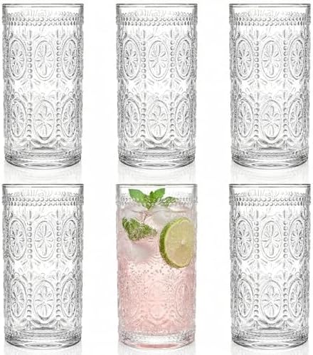 Bekith 6 Pack Romantic Drinking Glasses, 12 oz Highball Glasses, ...