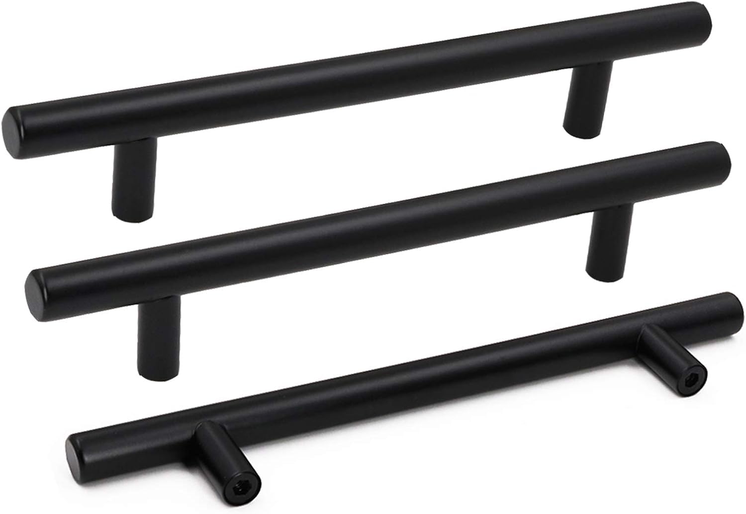 Goldenwarm 6 Pack Black Kitchen Handles 128mm Hole Centers, Black Cupboard Handles for Kitchen Bedroom Bathroom T-Bar Stainless Steel