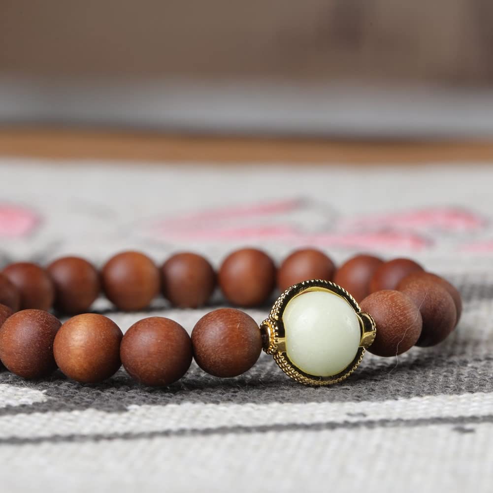 Unisex-Gebetsperlen aus Teakholz, Buddha-Perlen, Japa Mala-Halskette und Armband.