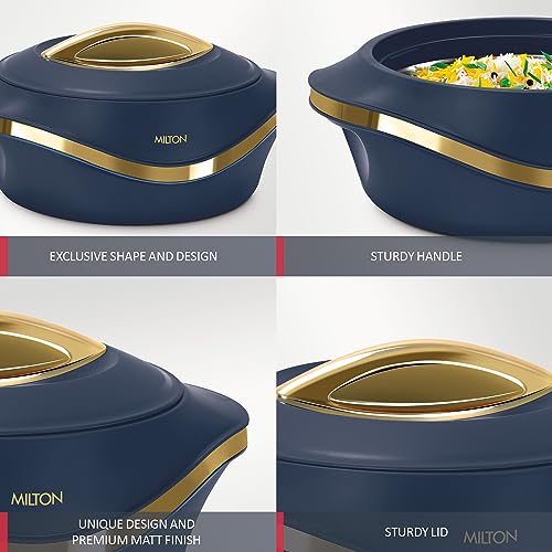 Image of MILTON Pearl 2500 Inner Stainless Steel Casserole, 2.1 litres, Blue | BPA Free | Food Grade | Easy to Carry | Easy to Store | Chapati | Roti | Curd Maker